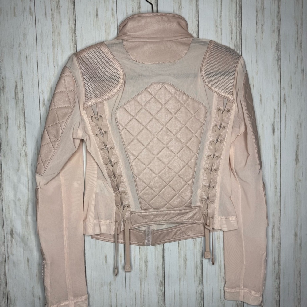 Blanc Noir Leather baby pink Moto Mesh Jacket Medium - Picture 10 of 12
